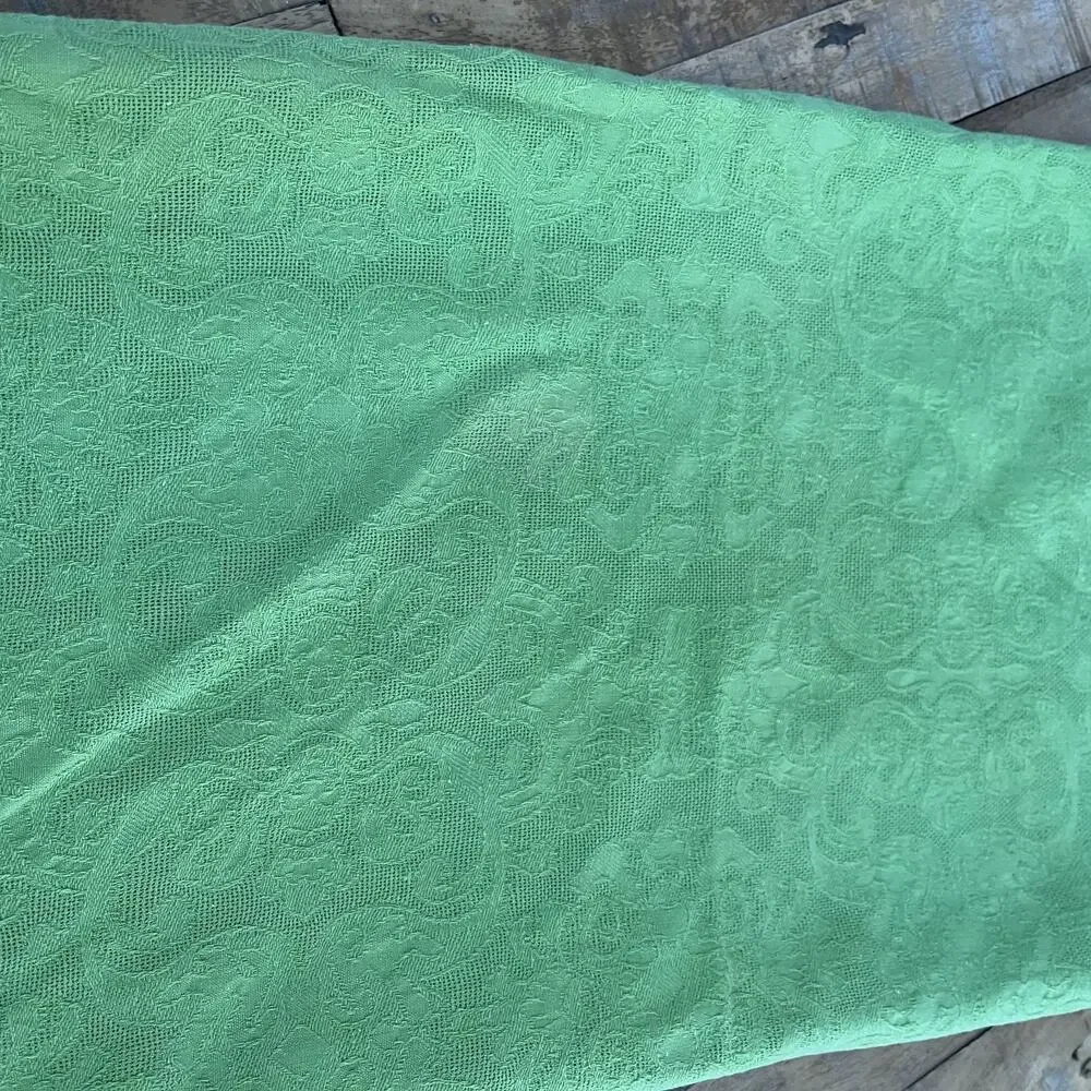 Green Floral Brocade Fabric Tablecloth 46 x 61